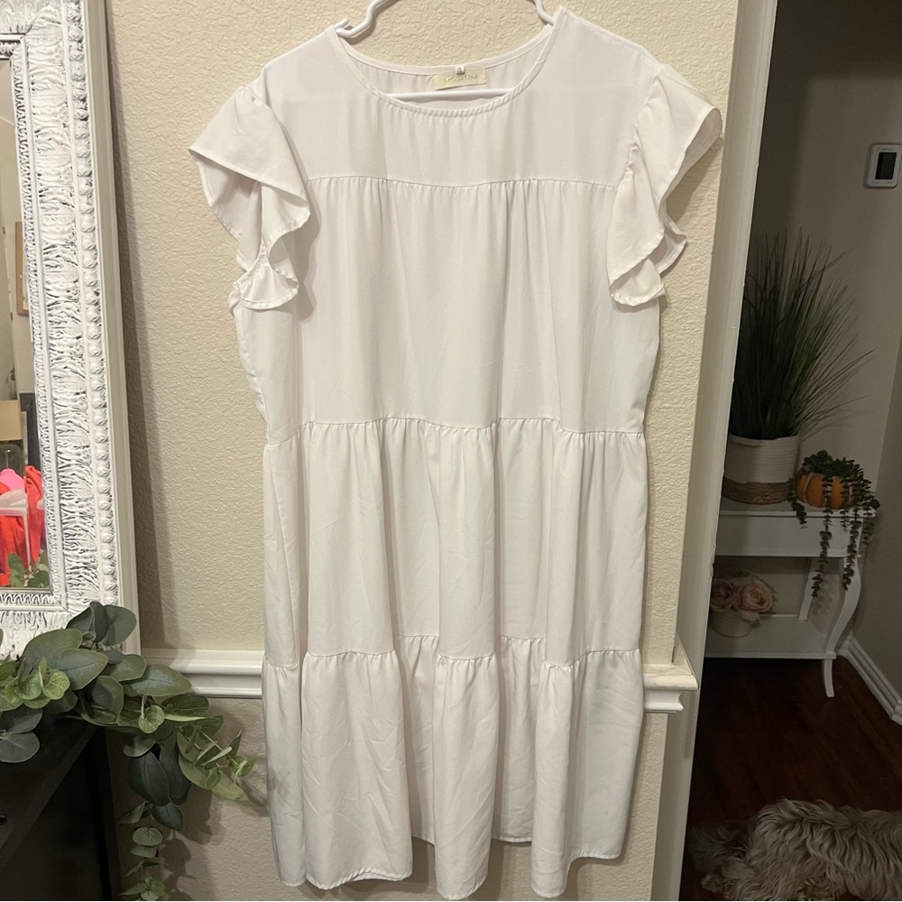 White Ruffle Sleeve Dress 2Xl HIPSTER ROW